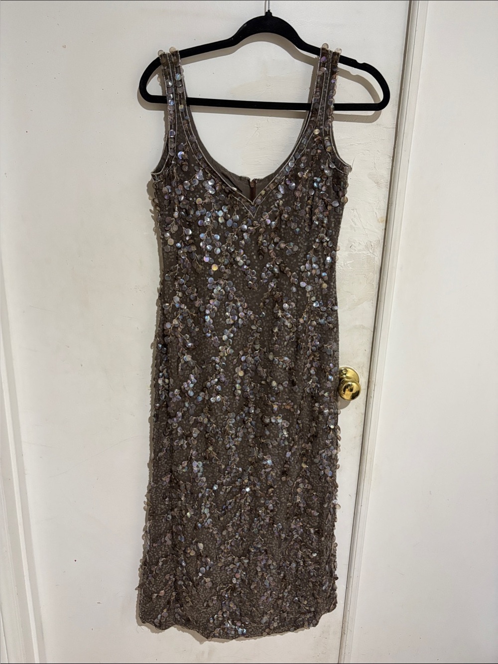Escada Taupe Sequin Midi Dress